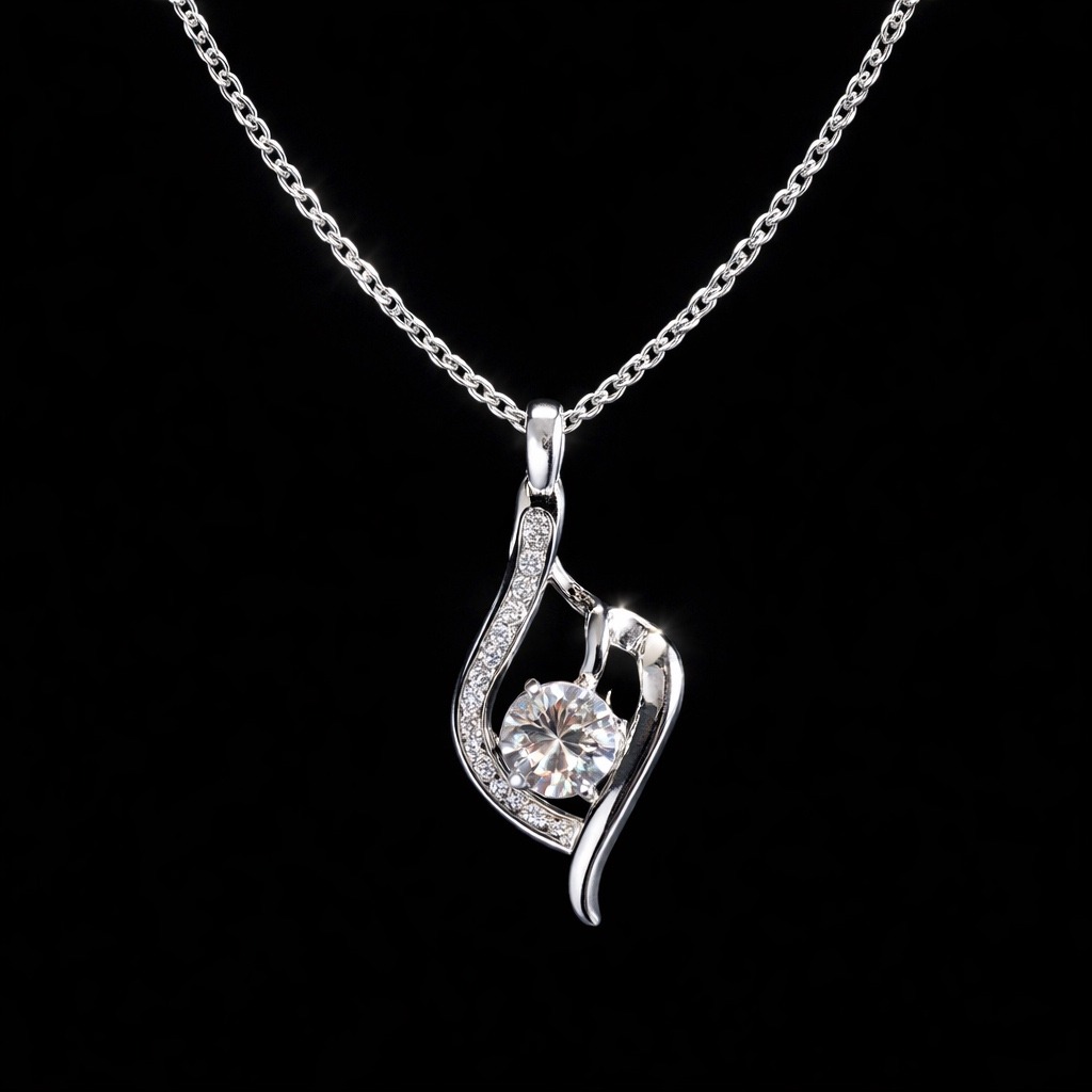Moissanite S925 Sterling Silver Necklace Swirling Ribbon Pendant 1.0ct D Color